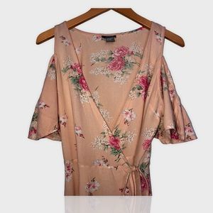 Angie floral wrap cold shoulder dress